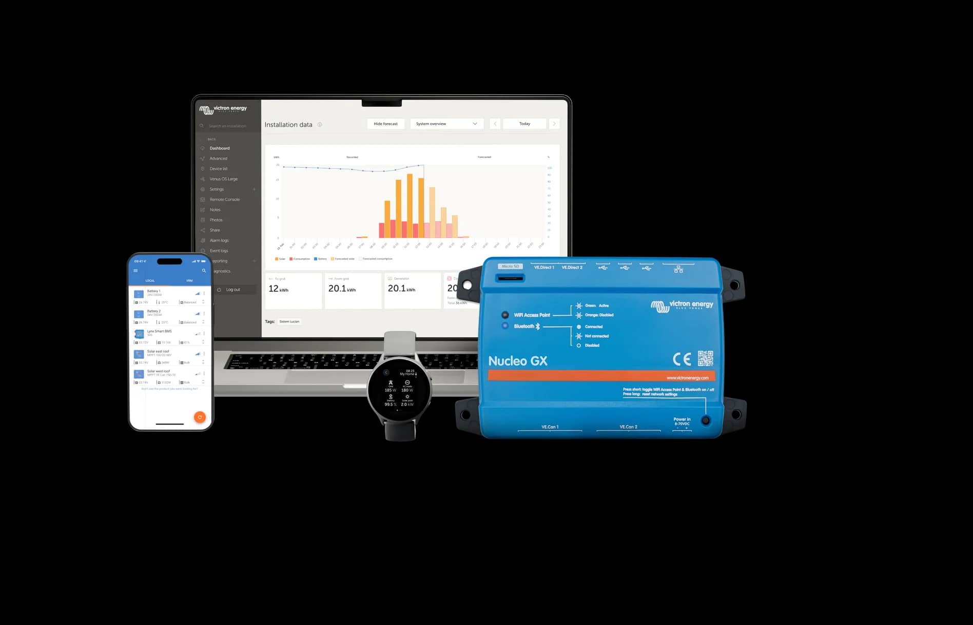 Portale VRM e app VictronConnect per il monitoraggio di un sistema Nucleo GX